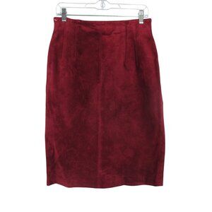 Evan Davies Suede Skirt Burgundy Midi Women's size 12 Vintage 90's Luxury